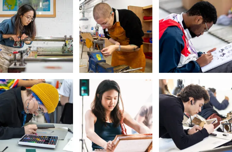 A series of students concentrating on their work