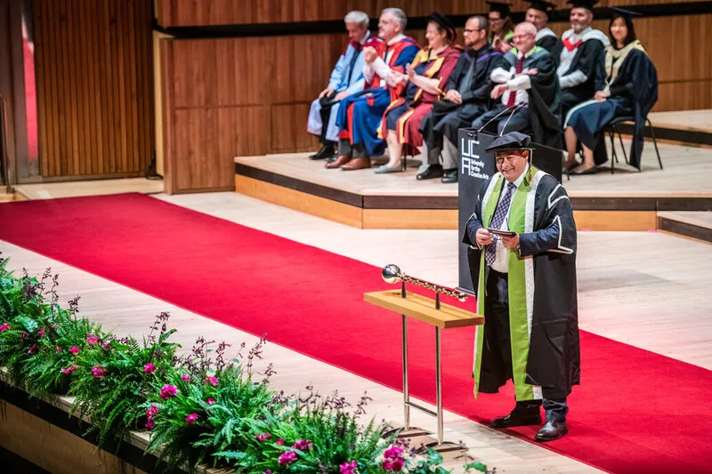 Vice chancellor and president Bashir Makhoul talks to graduands at UCA Graduation 2022