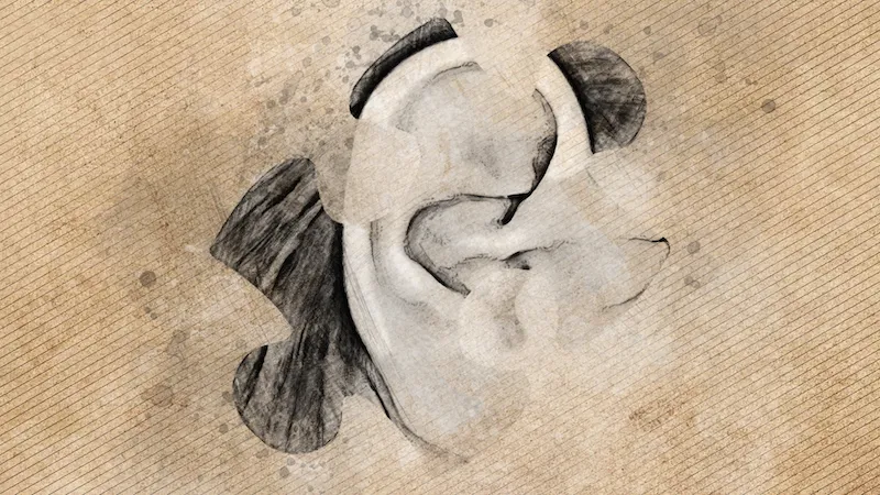 Animated still from Emily Larkin's final piece, showing an ear