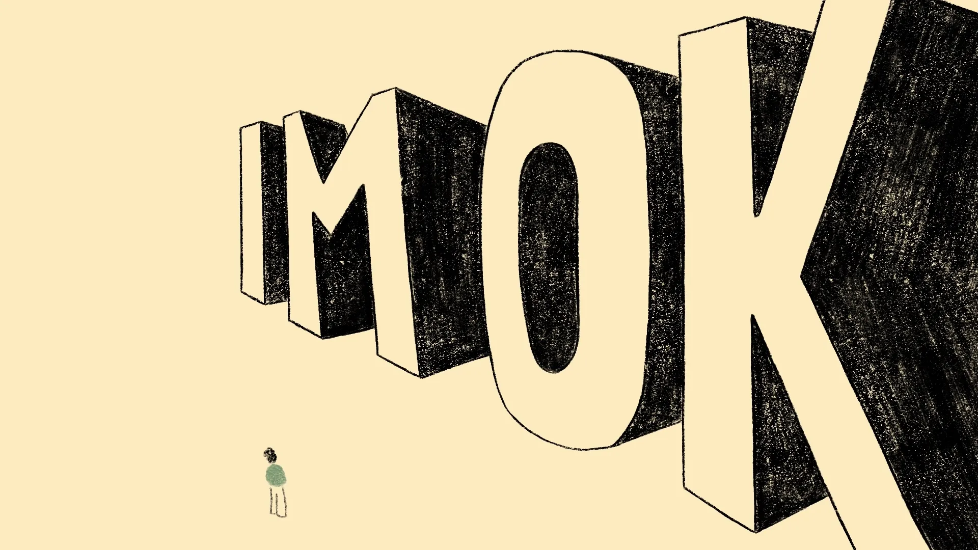 An animated still of Divide by Lauren Denyer saying I'm OK