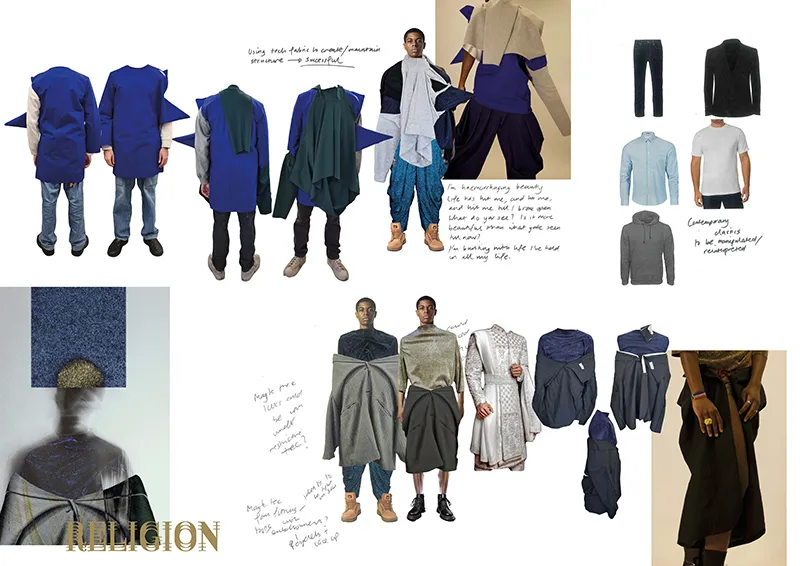A moodboard of clothing by Zeshaan Iqbal for London Fashion Week