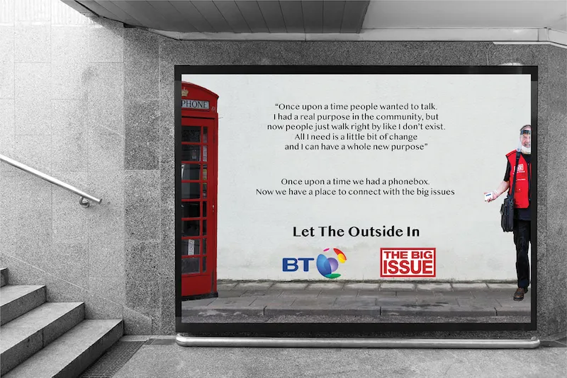 A poster designed to promote Big Issue Booths by Chad Brewer