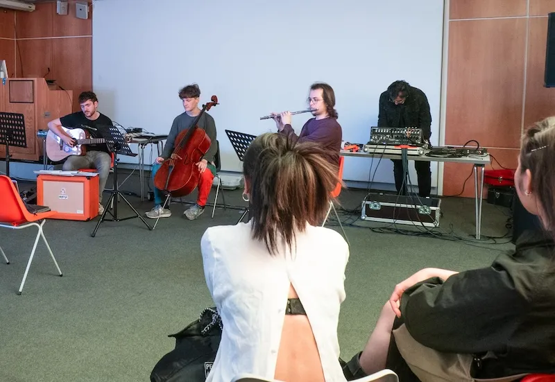 Music students performing at this year's Grad Shows at UCA Farnham