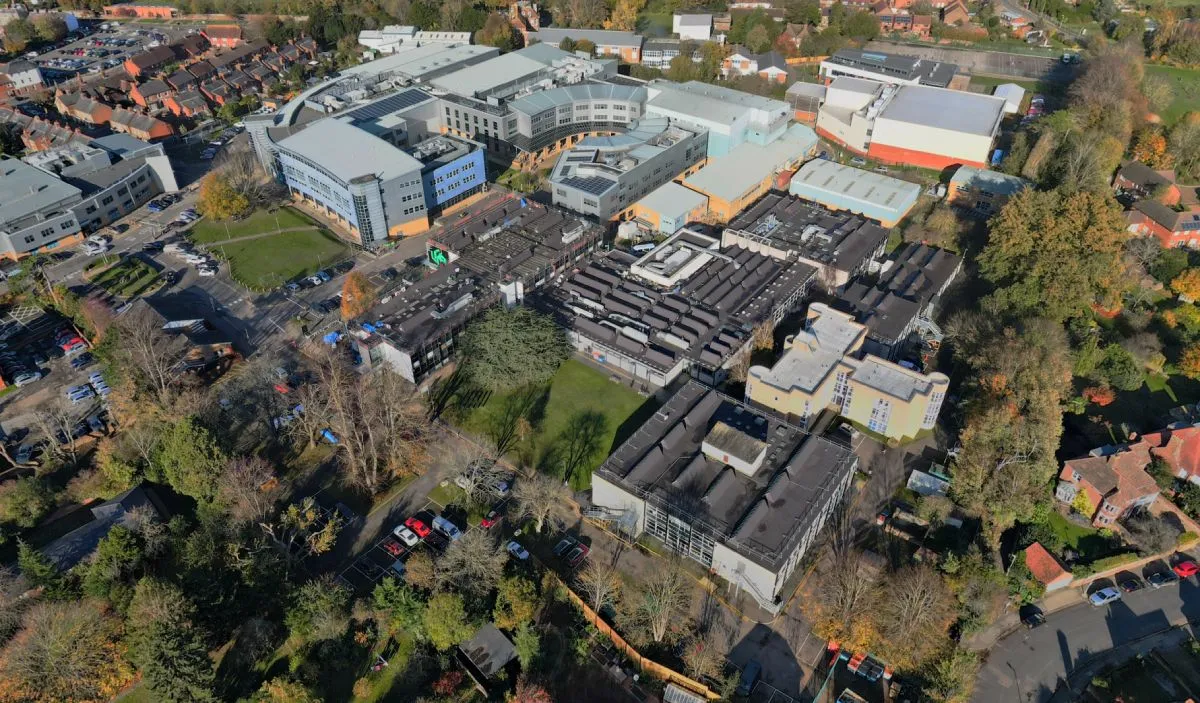 An aerial view of the UCA Canterbury campus