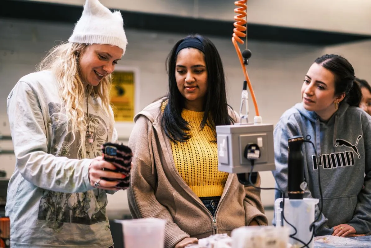 Students working in the Textiles Dye Lab