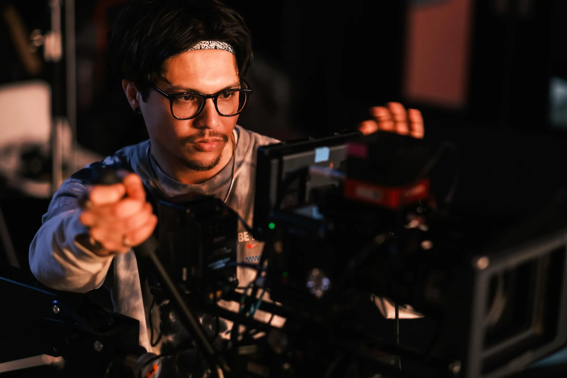 Student working in a film production studio