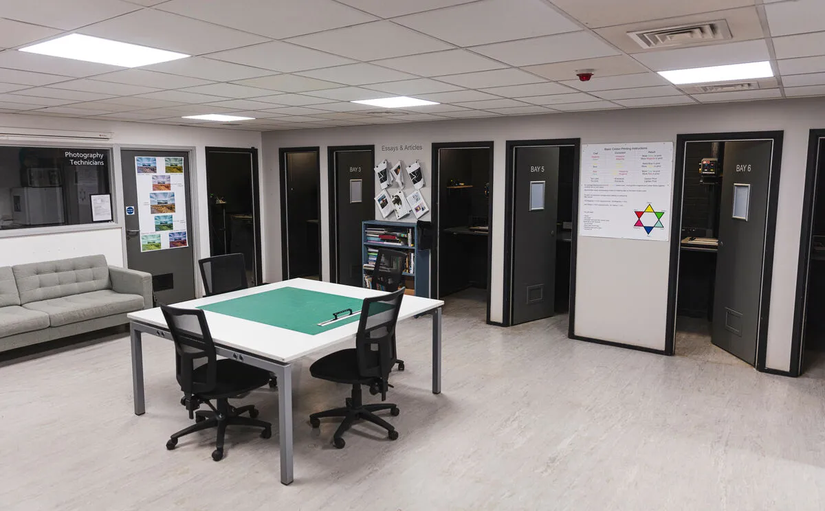 Interior of the colour darkrooms and finishing area