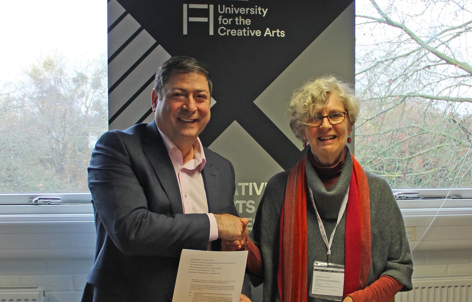 UCA Vice-Chancellor Bashir Makoul and New Ashgate Gallery Chair of Trustees Norma Corkish