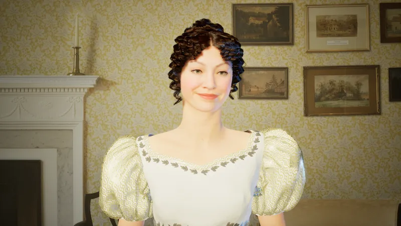 Lizzy Bennet avatar final camera view with post process effects. Image courtesy of UCA and StarPal