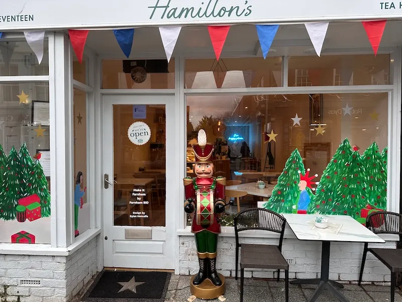 Designed by Dylan Metcalfe BA Fine Art. 'Hamiltons' tea shop in Downing Street, Farnham.