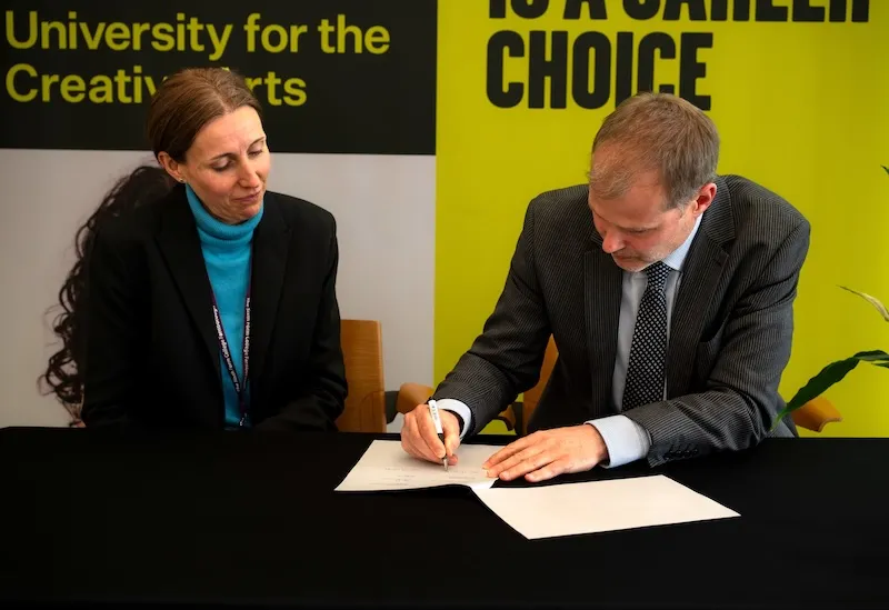 Zoe Smallman Principal of Farnborough Sixth Form College and Mark Ellul UCA Joint Vice-Chancellor
