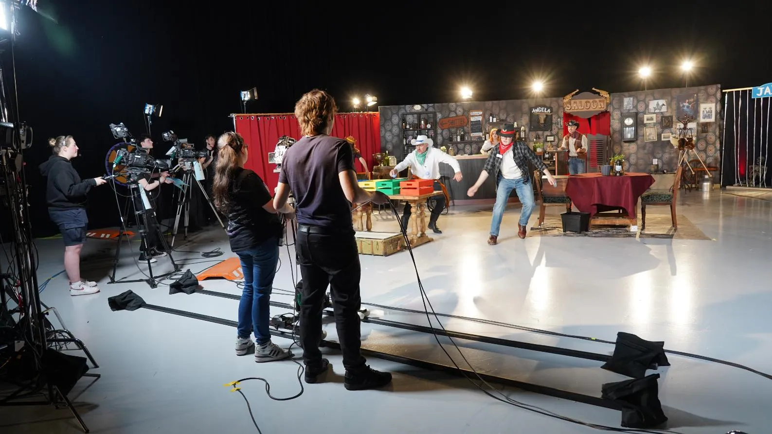 Production crew working on the set of a game show