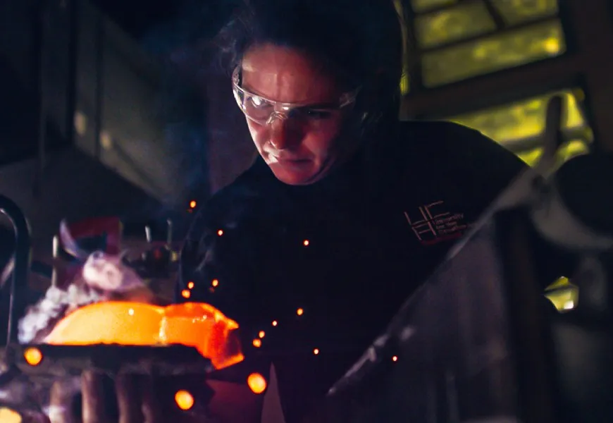 Glass Technican, Laura, working in the glass shop