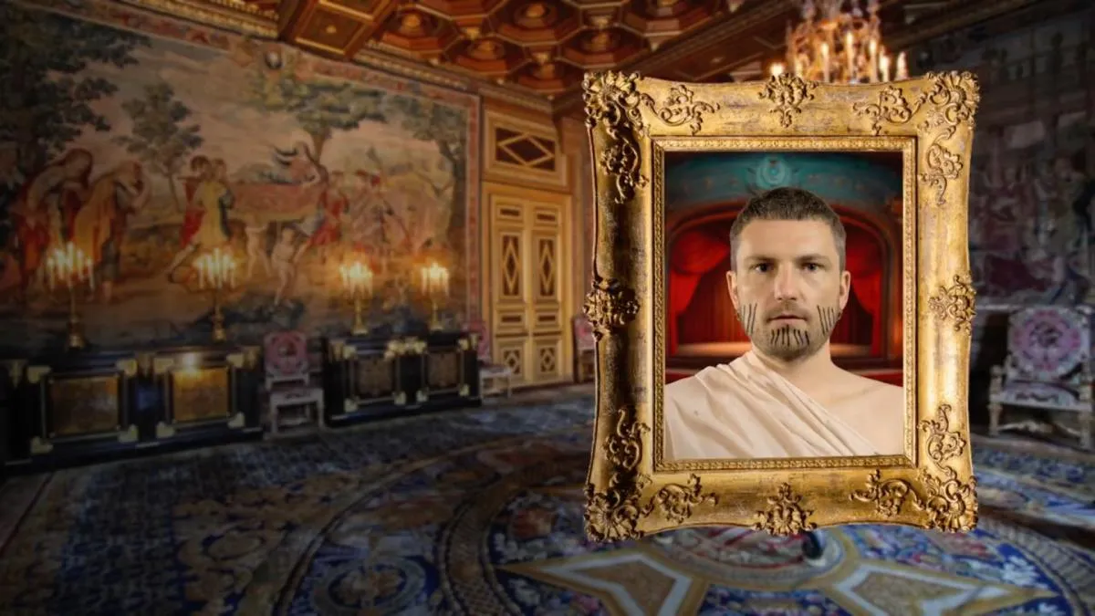 A still of Brutus from an online performance of Coriolanus