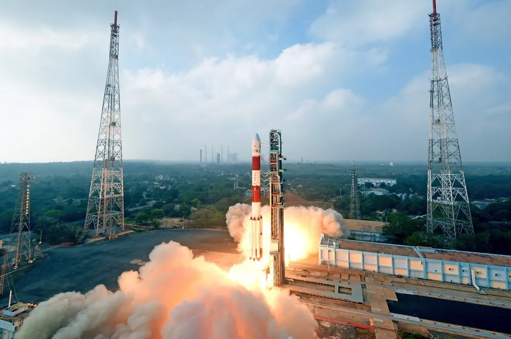 Emily’s design for her company, Surrey Satellite Technology, featured on the PSLV-C42 rocket, pictured here lifting off (Image credit ISRO : Antrix)