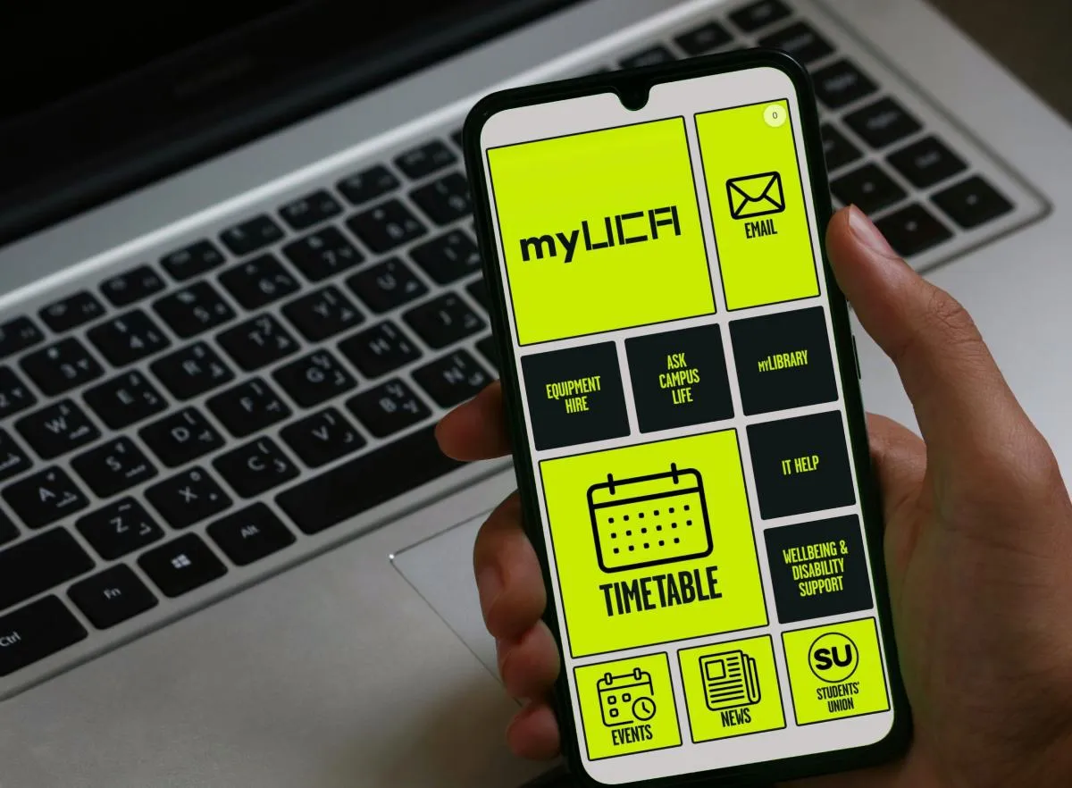 A view of the UCA app homepage on a phone screen