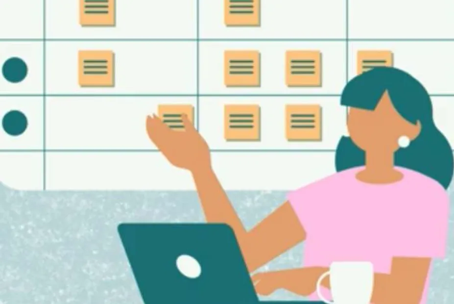 Illustration of someone planning work with post-its