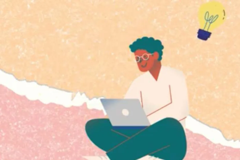 Illustration of someone sitting with their laptop