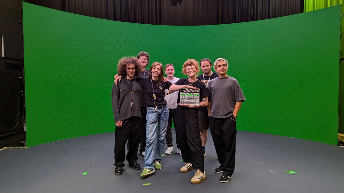 Crew against green screen