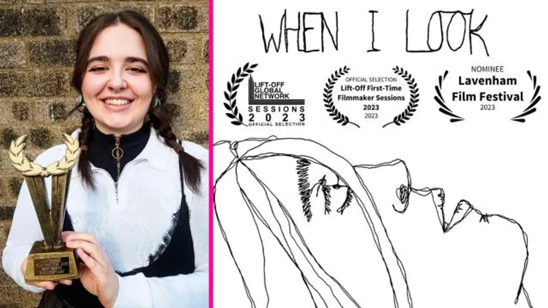 Rosina Wager and a poster for her film When I Look