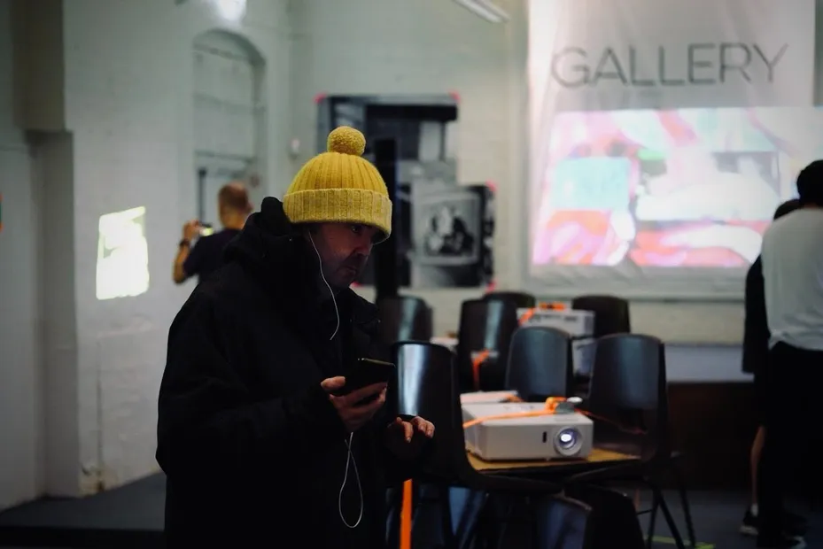 Someone listening to a recording at the launch event