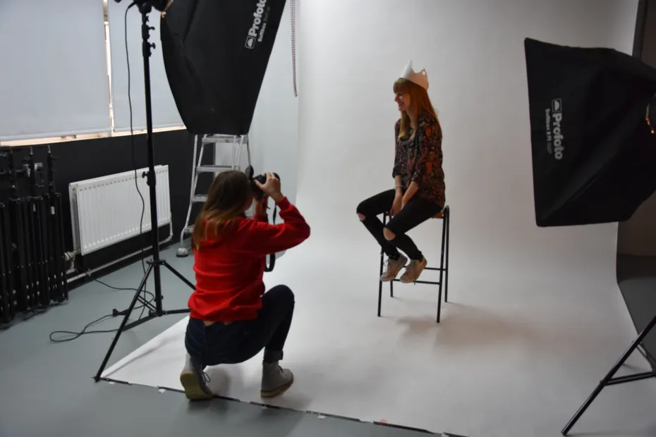Students participating in a photoshoot