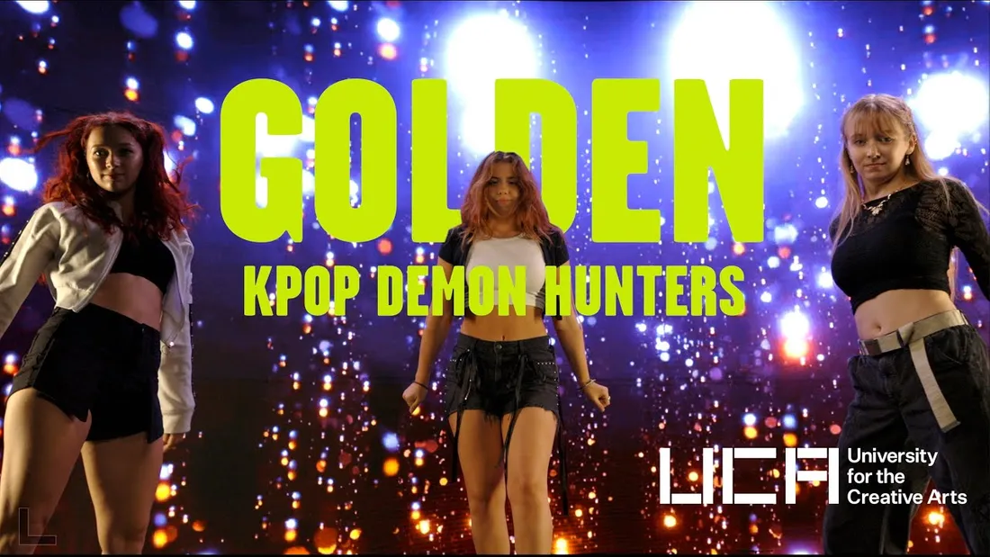 Three students from the K-Pop Dance Club performing