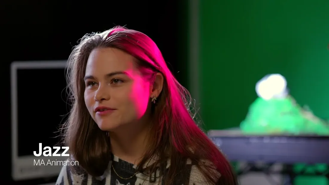 An animation student talking to the camera