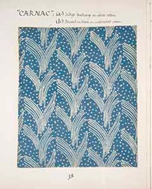 Page from Volume 1 of ‘Phyllis Barron 1890–1964 Dorothy Larcher 1884–1952: A record of their block-printed textiles’ compiled by Robin Tanner in the 1970s, showing the design ‘Butterfly’. © Crafts Study Centre (2001.1.a.38)
