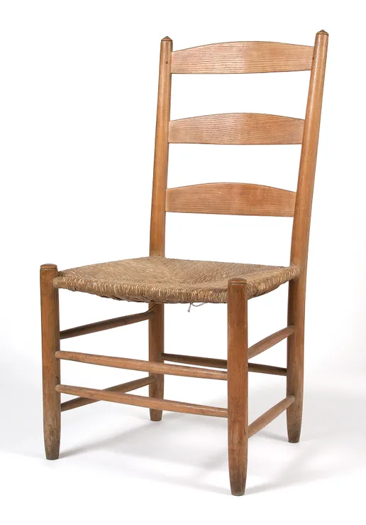Ladderback dining chair, ash with a rush seat. Edward Gardiner, pre-1935. © Estate of the artist / Crafts Study Centre (F.74.2.a)