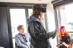 VR headset at Open Day, UCA Farnham