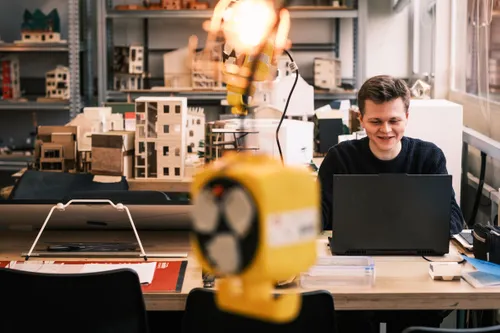 Student working in an architecture studio
