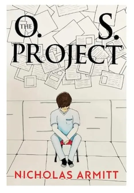 A book cover of THE OS project showing an illustrated character sitting with his head down