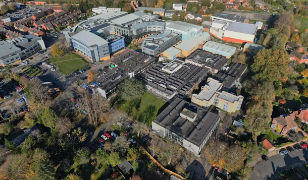 An aerial view of the UCA Canterbury campus