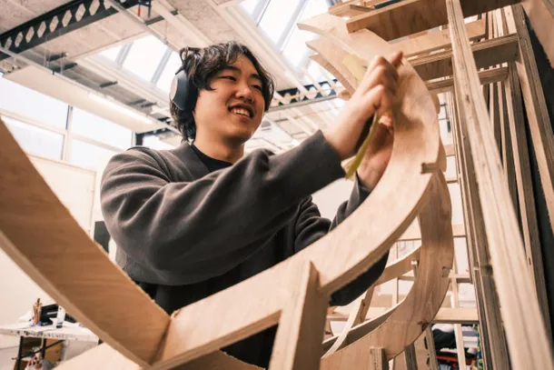 Student working in a fine art studio