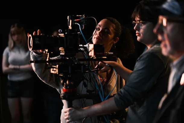 Students filming in the Virtual Production Studio