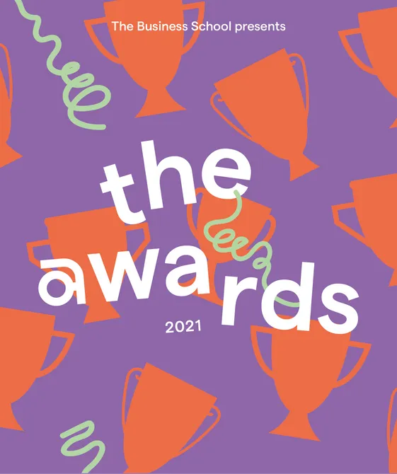 Red and purple graphic with the words 'the awards'