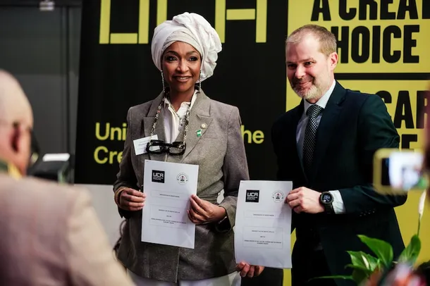 Honourable Minister of Arts, Culture, Tourism and Creative Economy of Nigeria, Hannatu Musa Musawa with UCA Joint Vice-Chancellor, Professor Mark Ellul.