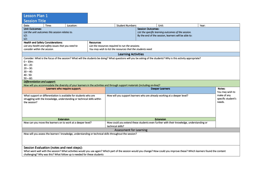 Example lesson plan 1