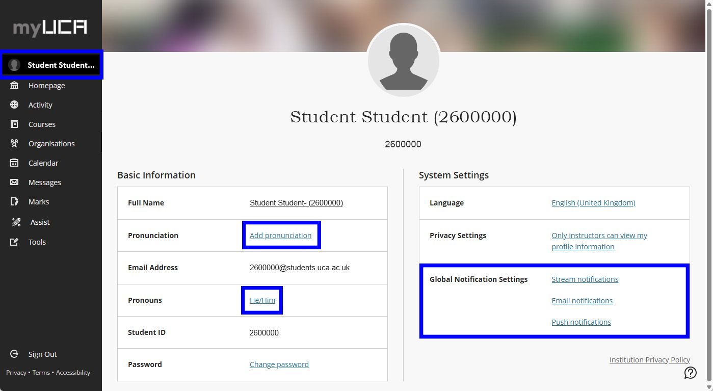 myUCA Profile