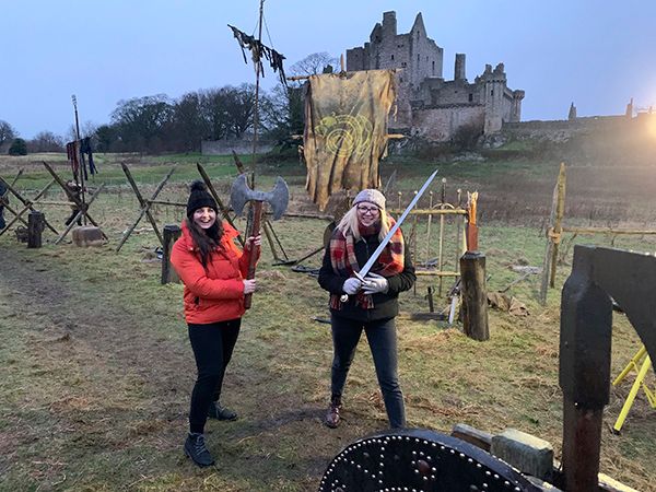 Jasmine and Georgia on the set of the Vauxhall Griffin advert