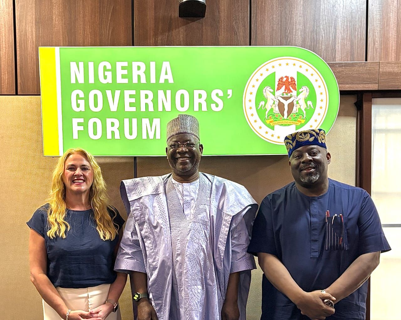 Left - Right: Prof. Lyndsay Duthie, Dr Abdullateef Shittu Director-General (DG) of the NGF, Obi Asika Director General of NCAC