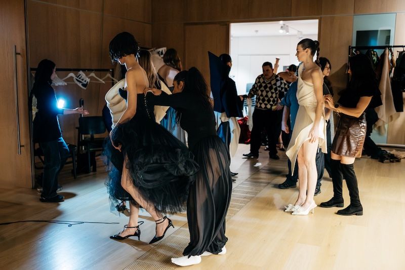 Minoo Fazeli behind the scenes at LFW 2026