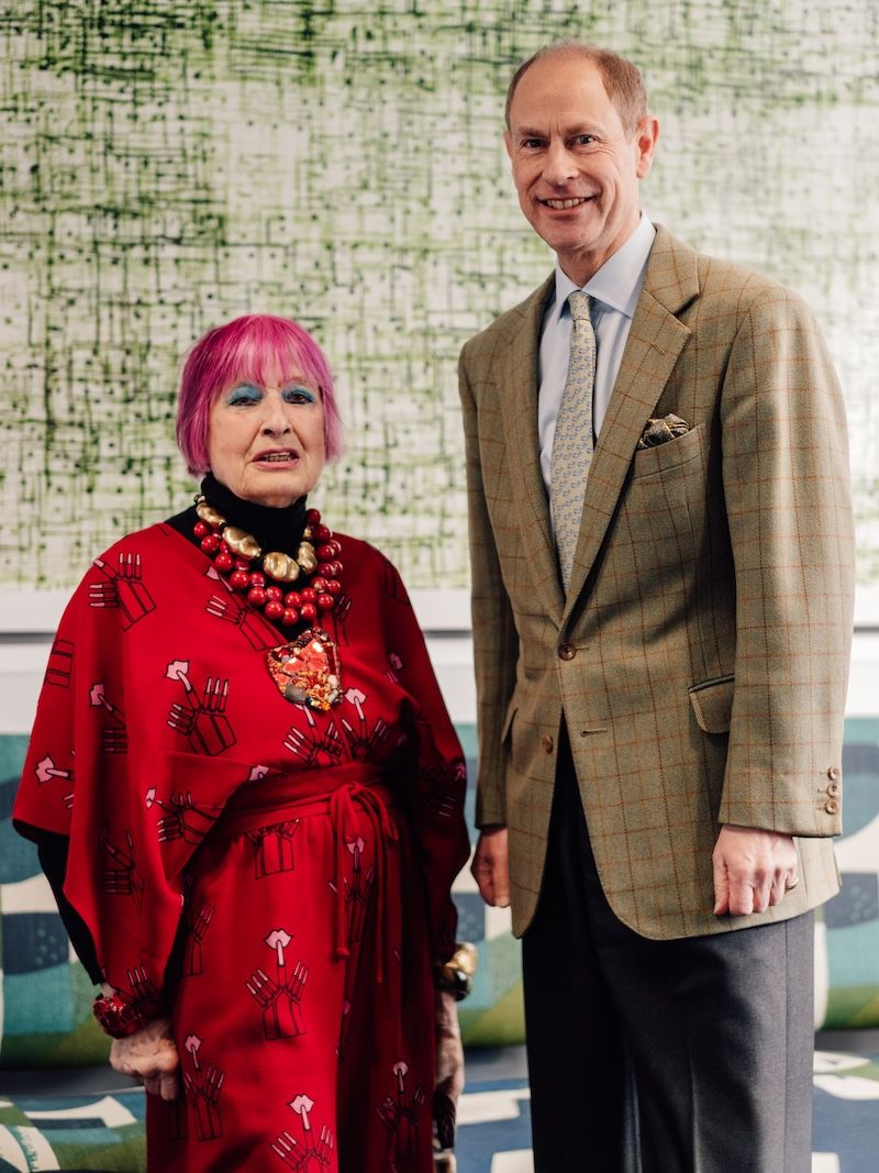 The Duke of Edinburgh with UCA Chancellor Emerita, Dame Zandra Rhodes at his visit to University for the Creative Arts (UCA) celebrate 170 years and meet its next generation of creatives